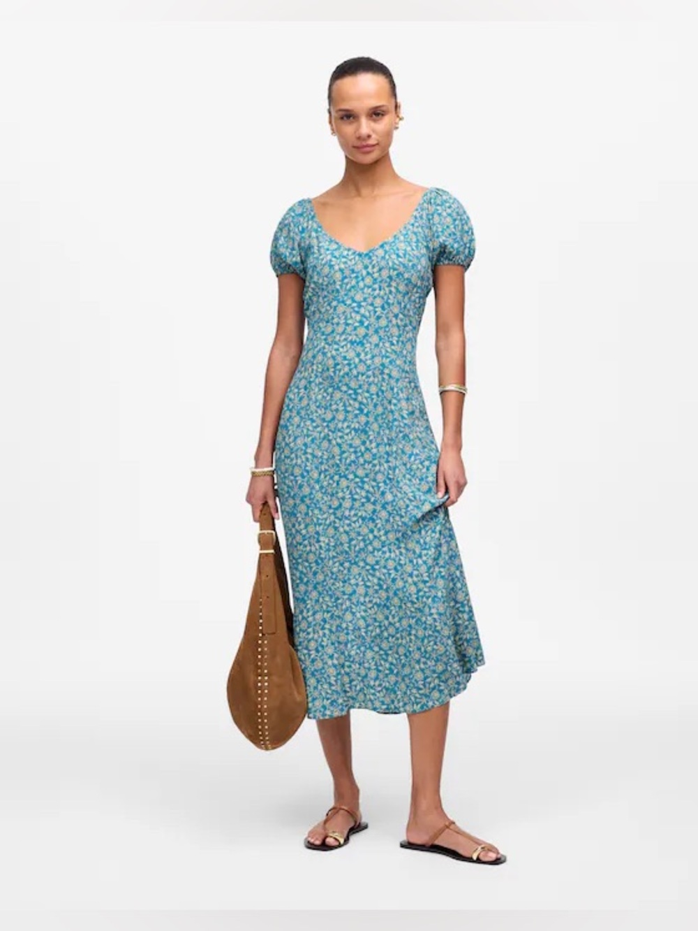 Madewell Cap-Sleeve Midi Dress in Floral Size 10 NWT